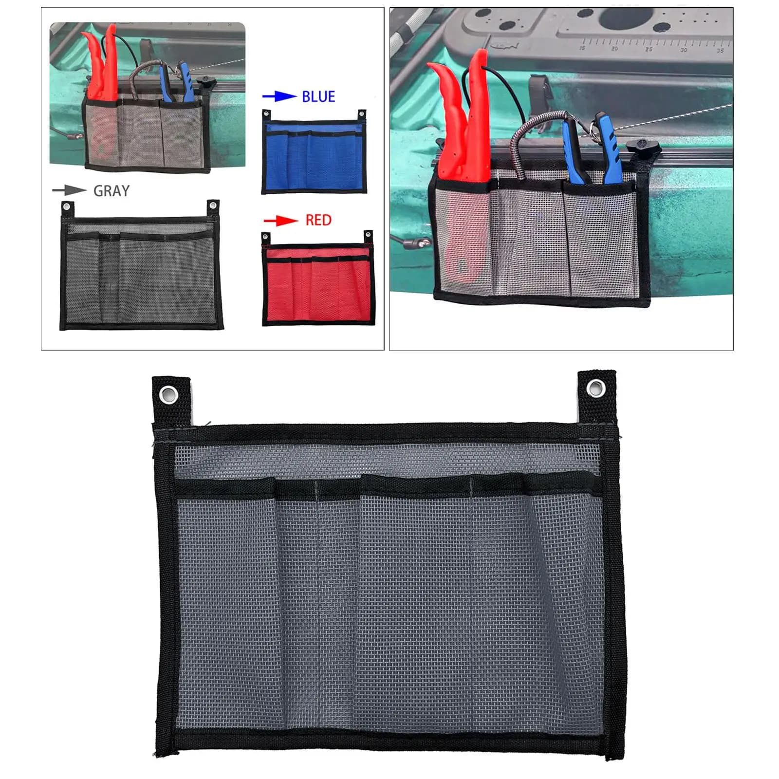 Borsa portaoggetti elastica in rete per barche, organizer a drenaggio rapido per accessori per paddle board e kayak