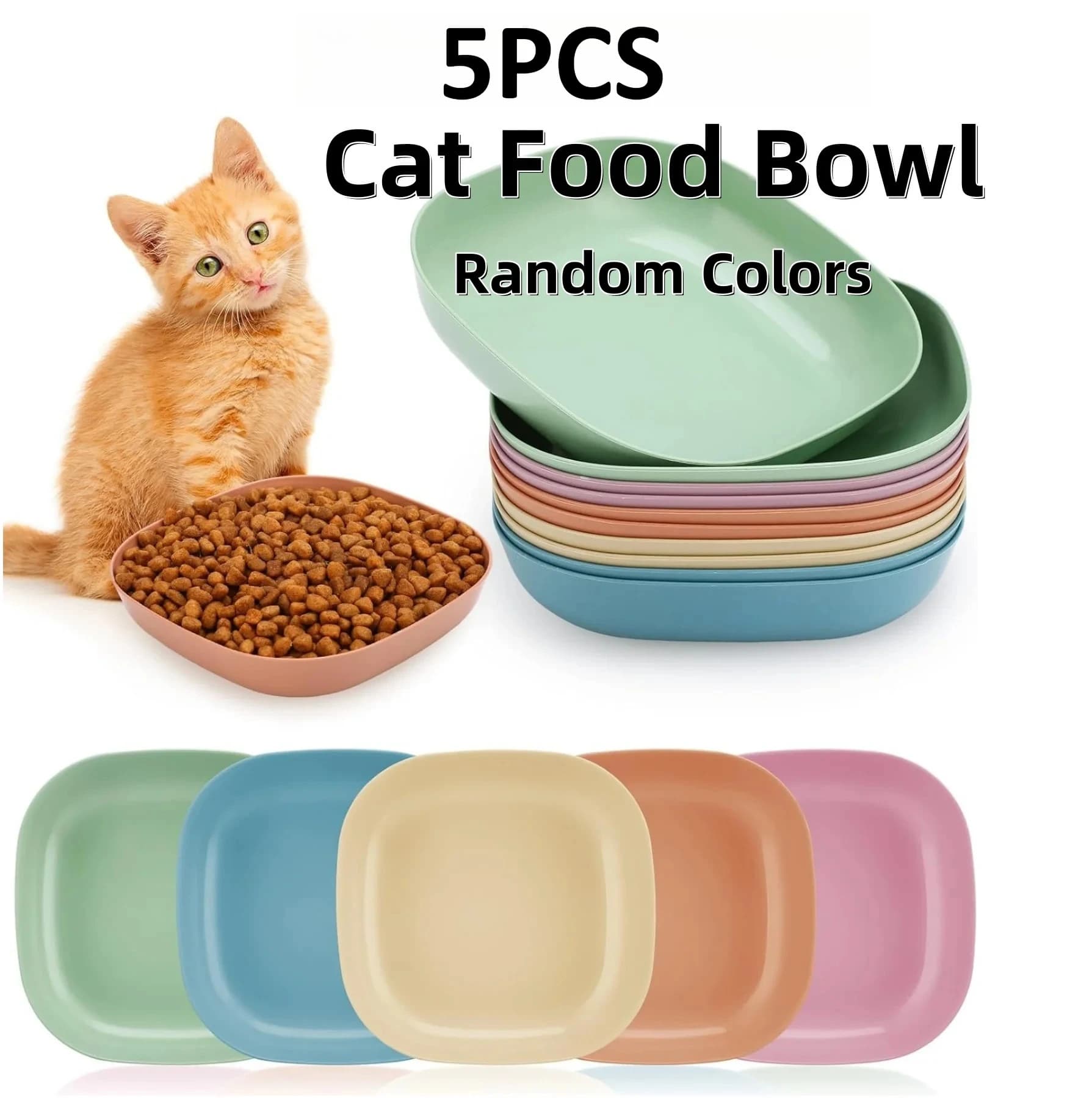Set di 5 Ciotole Antiscivolo in Plastica per Gatti, Piatti Bassi per Cibo e Acqua, Adatti per Gattini, Gatti di Piccola Taglia, Furetti, Gatti Randagi e Cani