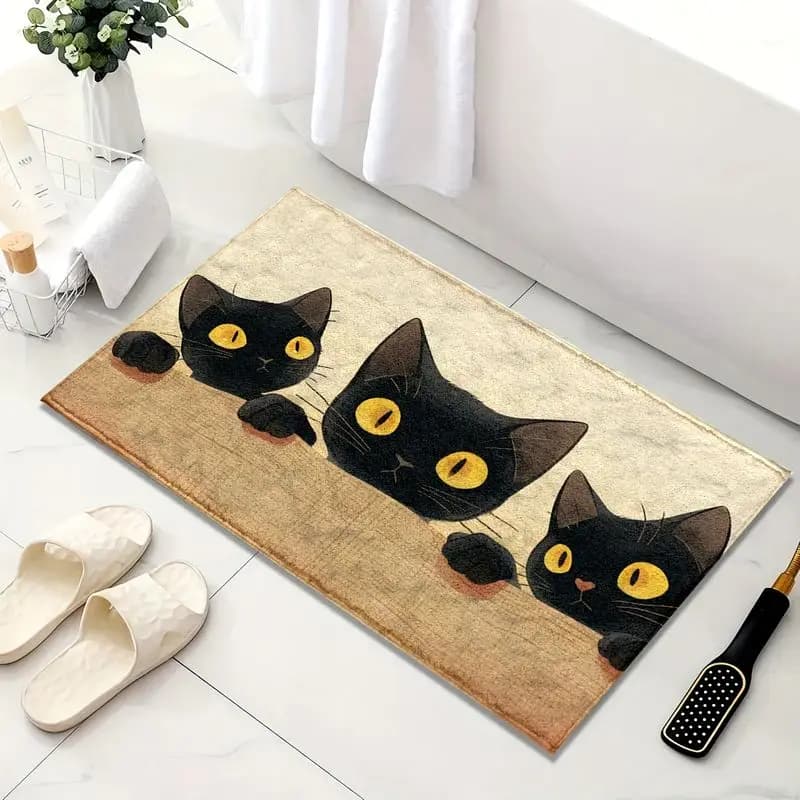 VIKAMA Peeking Black Cat Bathroom Rug Non Slip Absorbent Floor Mat Cute Kitten Pattern Bath Entrance Home Decor