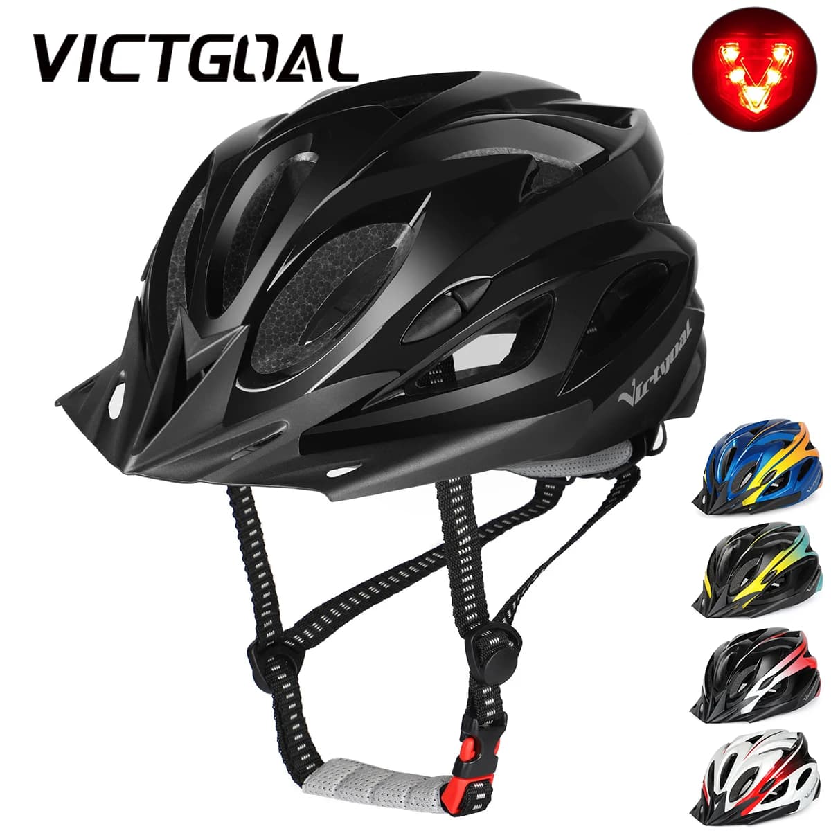 VICTGOAL Bike safety cap Helmet with visor Sunshades Road bike helmets MTB light for man Bicycle glasses USB Helmet LED light