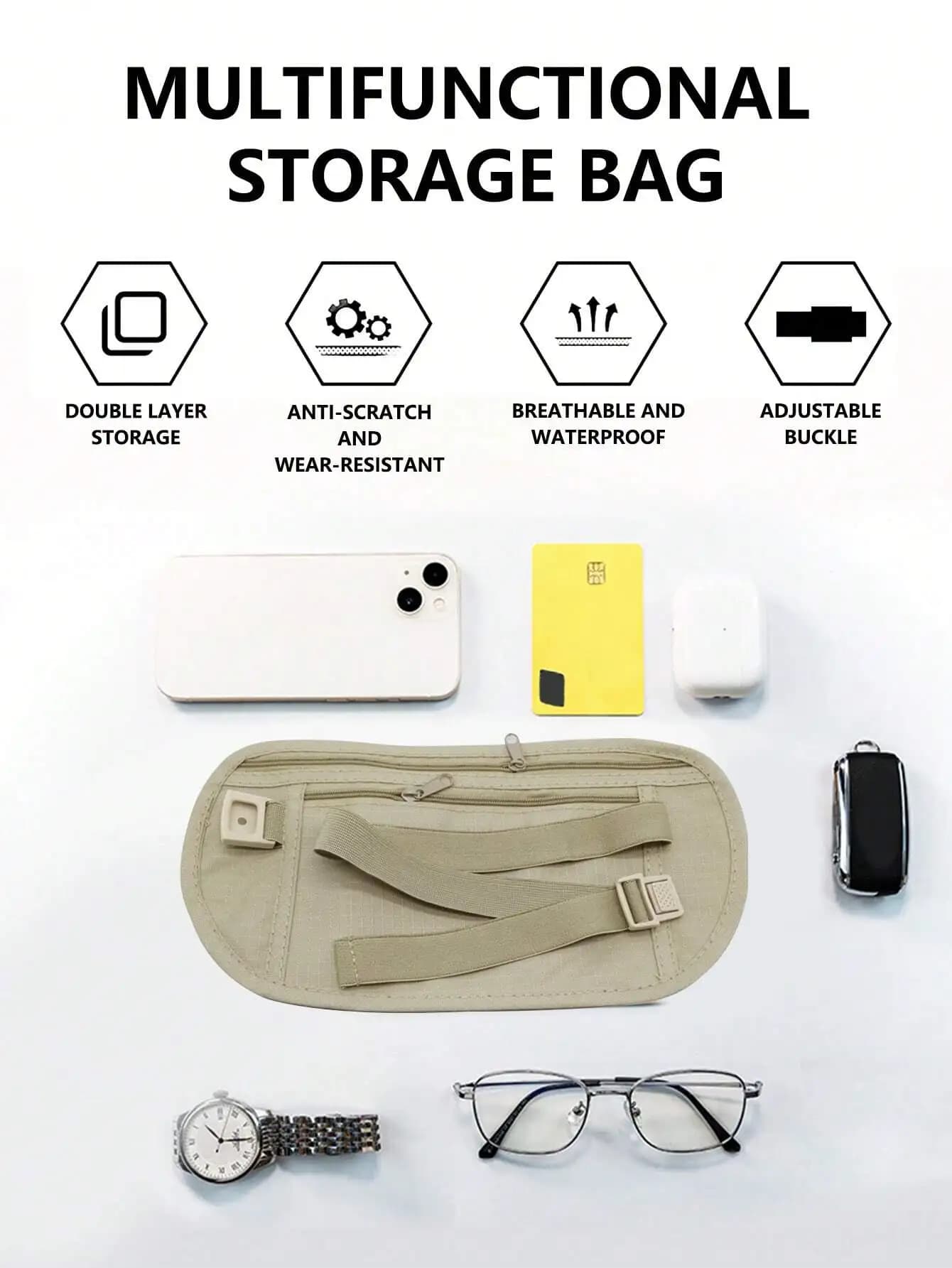 Borsa portaoggetti multifunzionale, marsupio da viaggio, cintura porta soldi, tasca nascosta antifurto