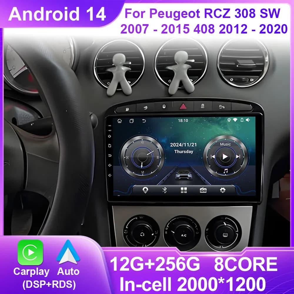 Android Auto For Peugeot RCZ 308 SW 2007 - 2015 408 2012 - 2020 Car Radio Multimedia GPS Navigation Wireless Carplay DSP No 2din