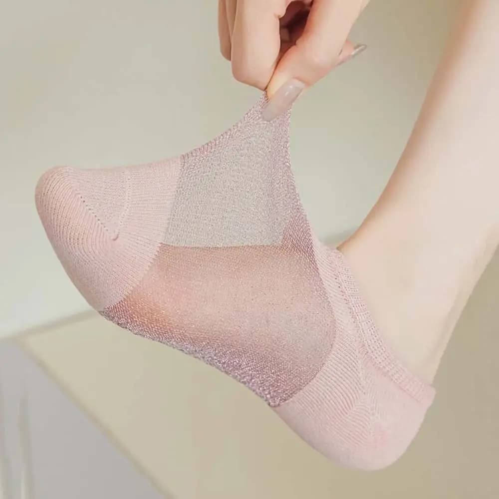 5 paia moda invisibile calzini da barca in seta di ghiaccio sottili antiscivolo calzini estivi alla caviglia calze trasparenti donna calzino a tubo corto ragazza