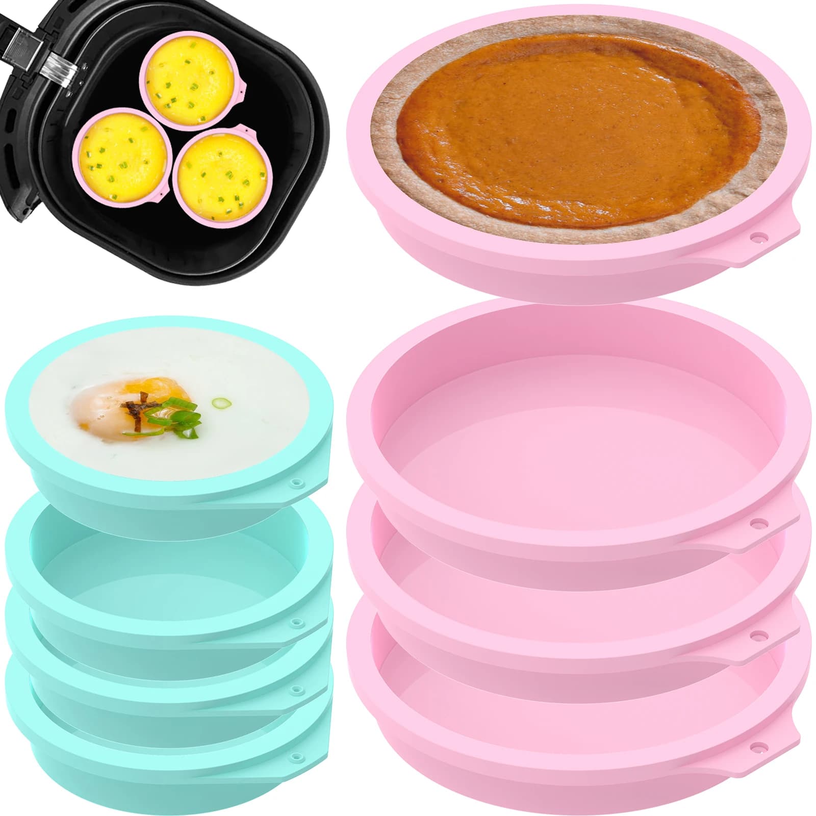 8 pezzi in silicone friggitrice ad aria stampo per uova antiaderente bracconiere per uova tazza torta budino muffin teglie da forno facile da rilasciare stampo da cucina