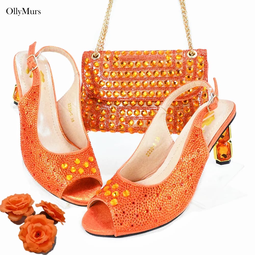 Set di scarpe e borsa da sposa dal design africano, nuovi arrivi, scarpe con tacco alto e cristalli brillanti per abito da sposa