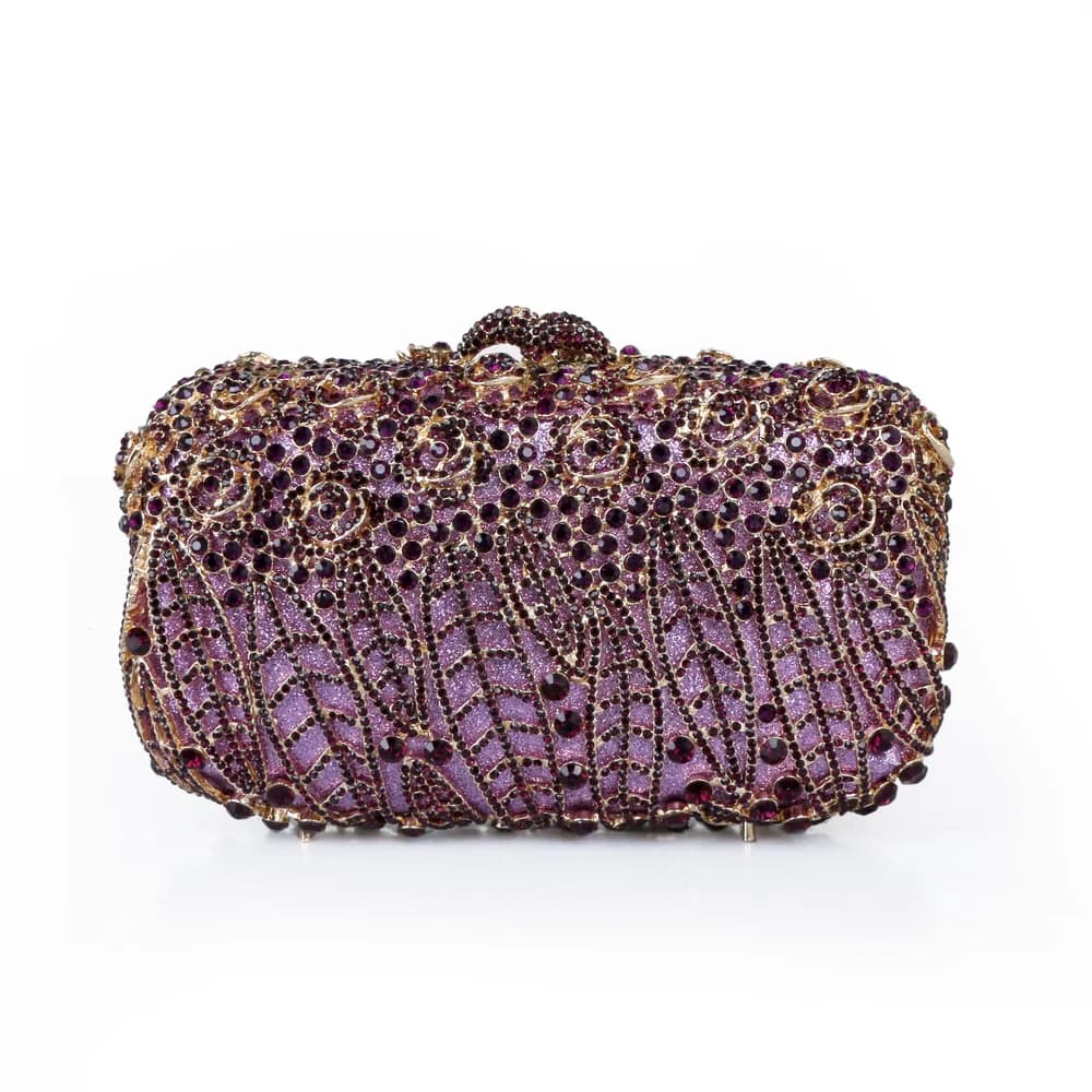 Full Stones Flower Party Box Clutch Purple/green Crystal Evening Bag Wedding Bridal Minaudiere Handbags Chain Women Bag