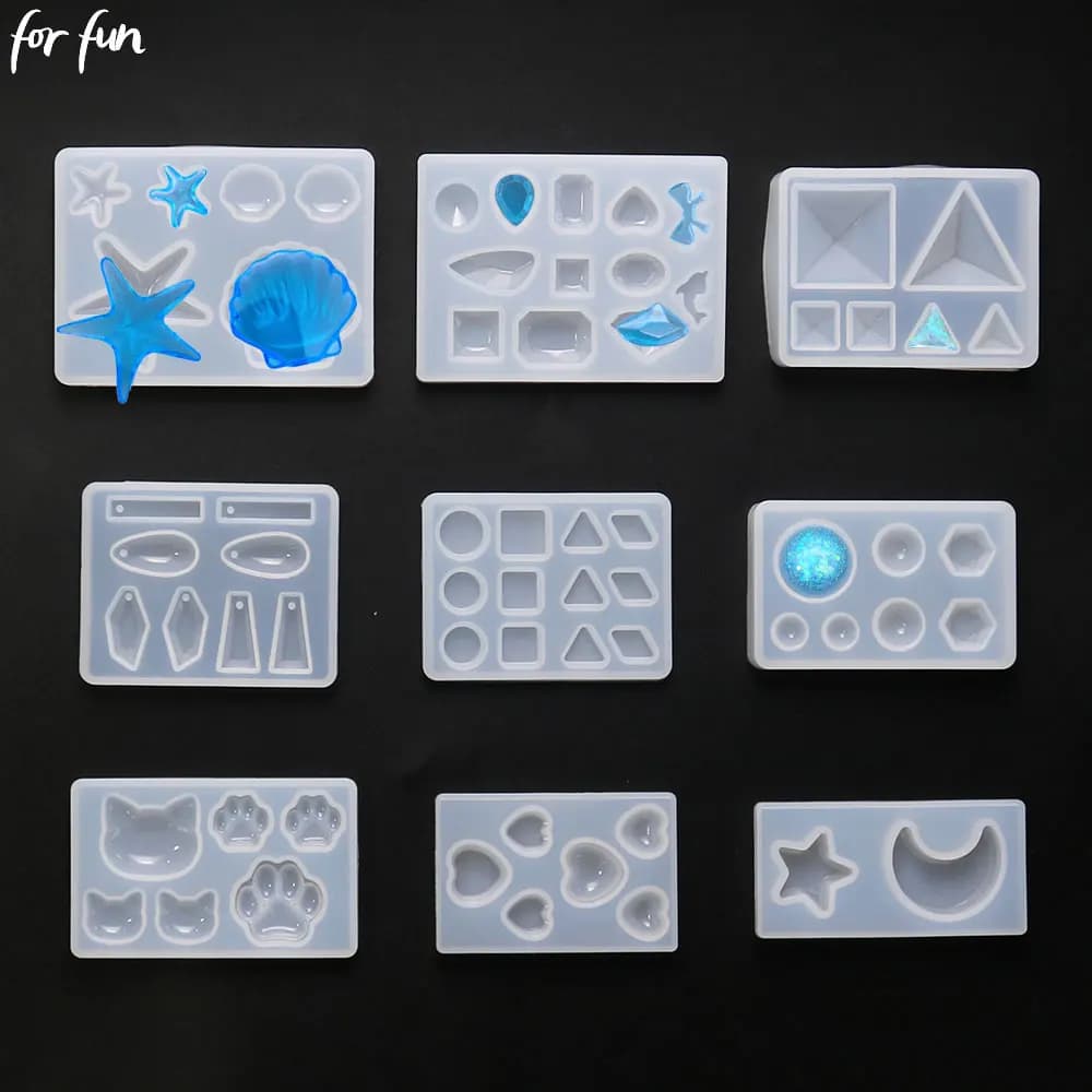 For Fun Crystal Epoxy Resin Seashell Heart Cat Claw Geometric shape Silicone Molds DIY Jewelry Making Pendant Silicone Molds