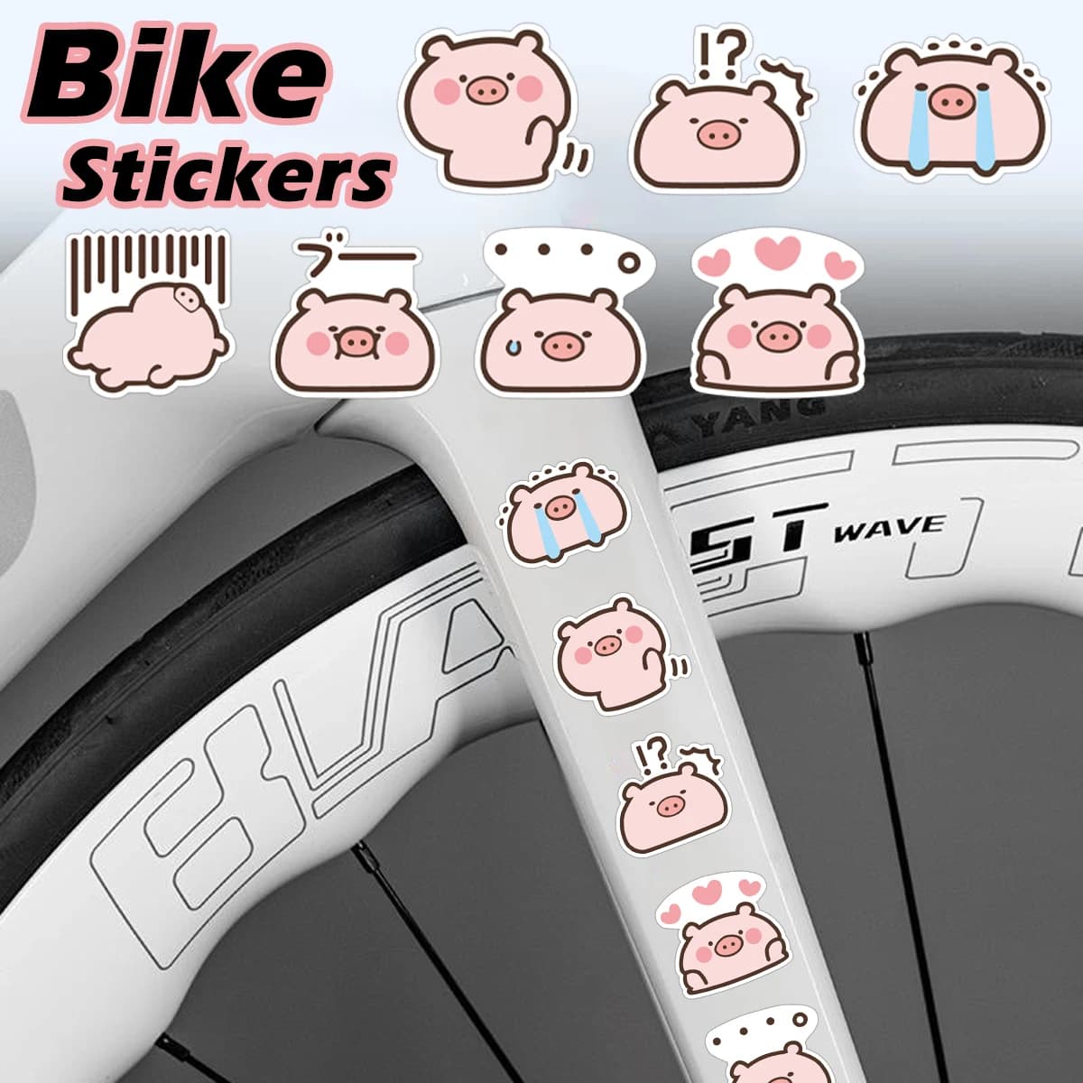 Cartoon Pink Piggy Bike E-Bike Frame Reflective Wall decal Bicycle body MTB Road Bike Tube Motorcycle helmet Vinyl Decalcomanie Accessories