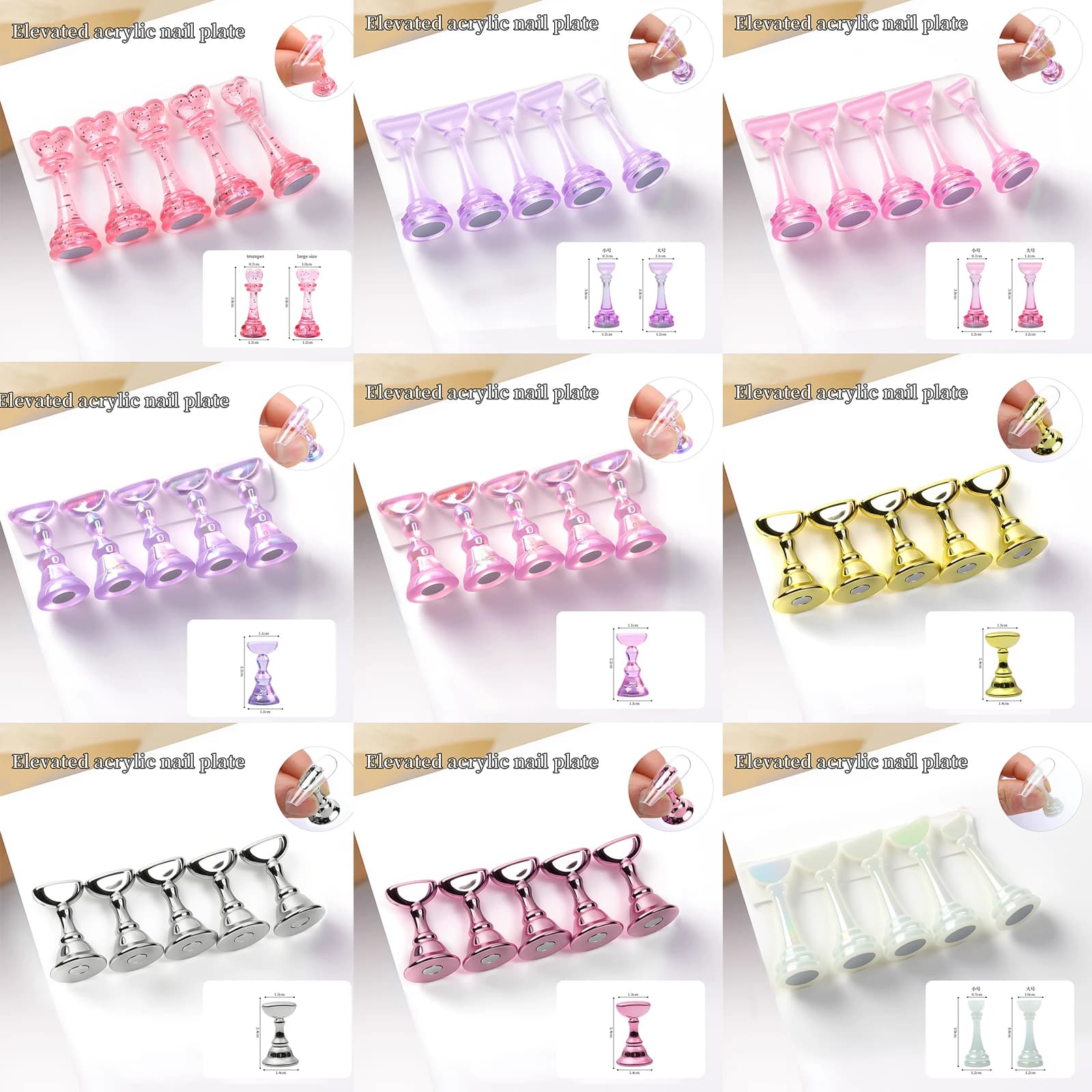 Set da 5 pezzi: Base per unghie in acrilico con magnete per pratica e tavola da gioco per unghie a scacchiera alta, strumento di esposizione per saloni di bellezza, fai da te e pratica