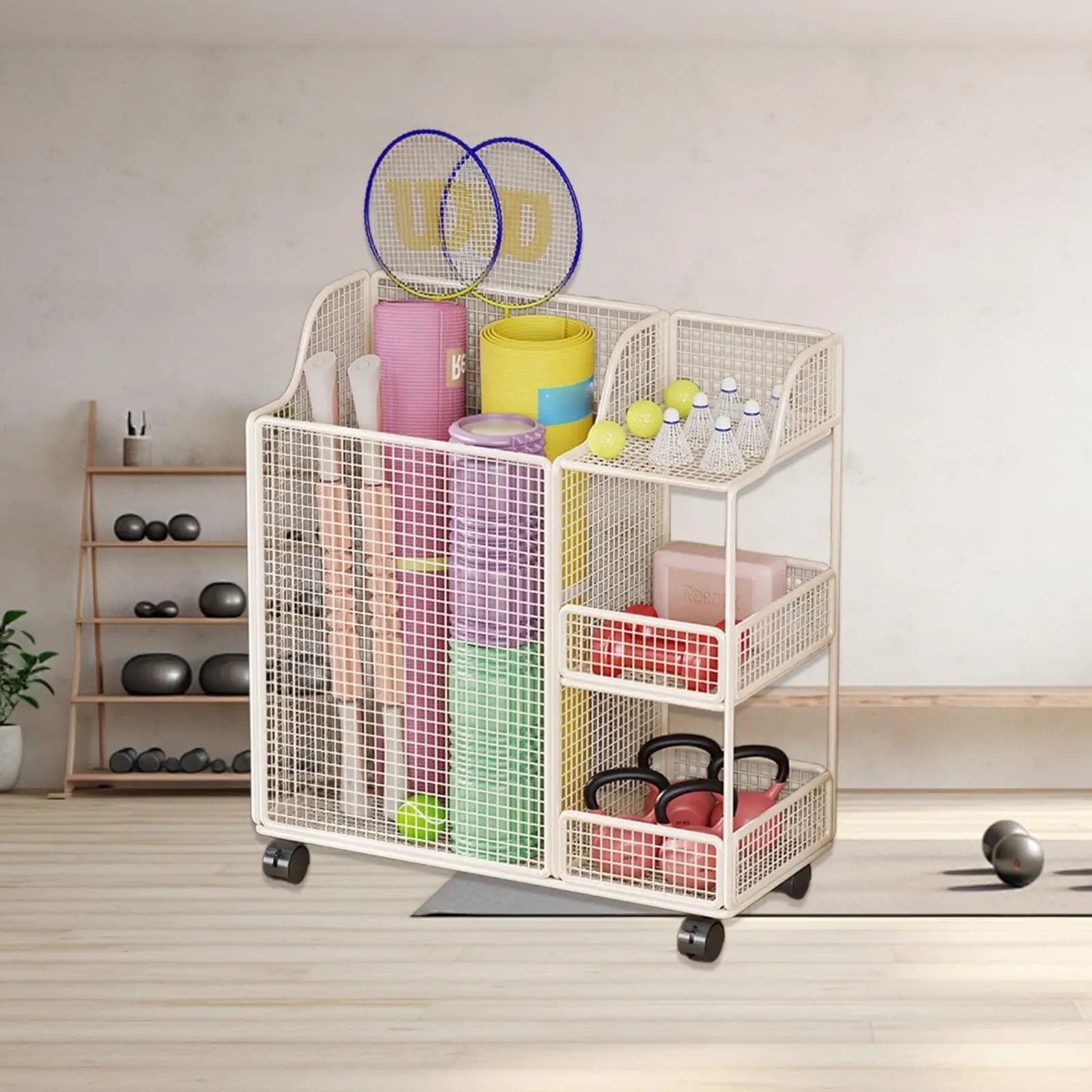 Shelves Iron Shelf for Yoga Mats, Manubri, Kettlebell, Foam Rollers - Organizer for Training Room