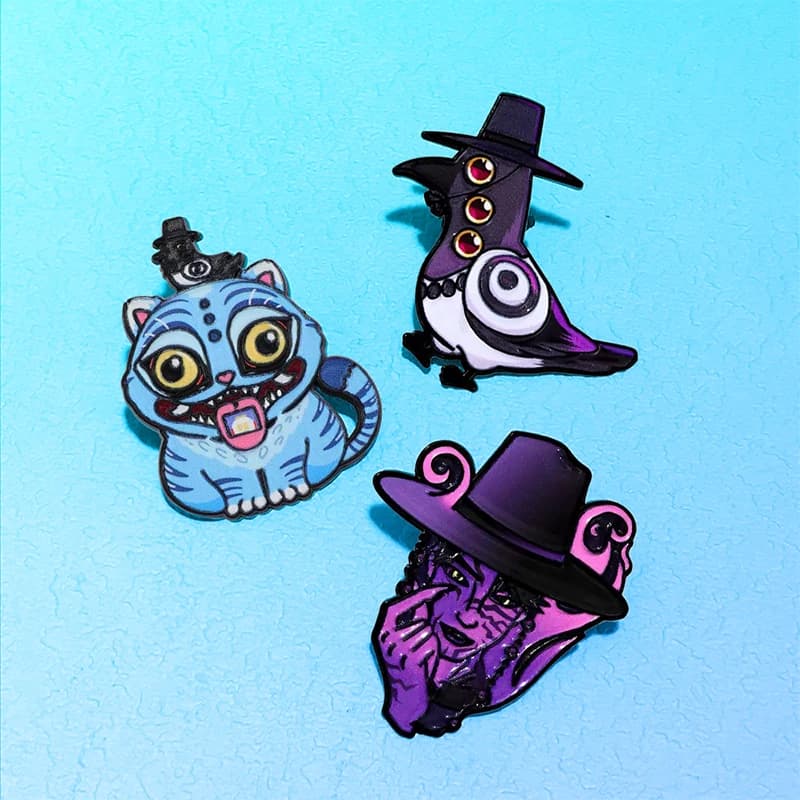 AniPins Divertenti Spille a Forma di Animali Stile Strega, 3 Design, in Metallo Smaltato, Simpatiche Cartoni Animati Tigre Uccello Bestia, Spilla Distintivo per Vestiti, Zaino, Risvolto