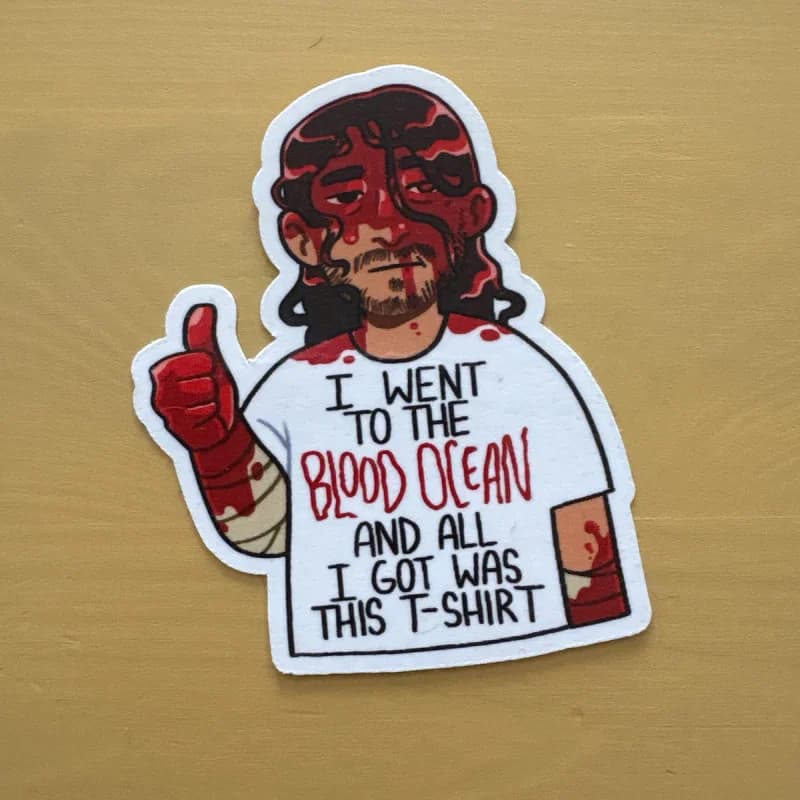 Iron Lung Game Sticker - Simon Character Vinyl Decal with Funny "Blood Ocean" Quote - Horror Indie Game Laptop Phone Wall Decor