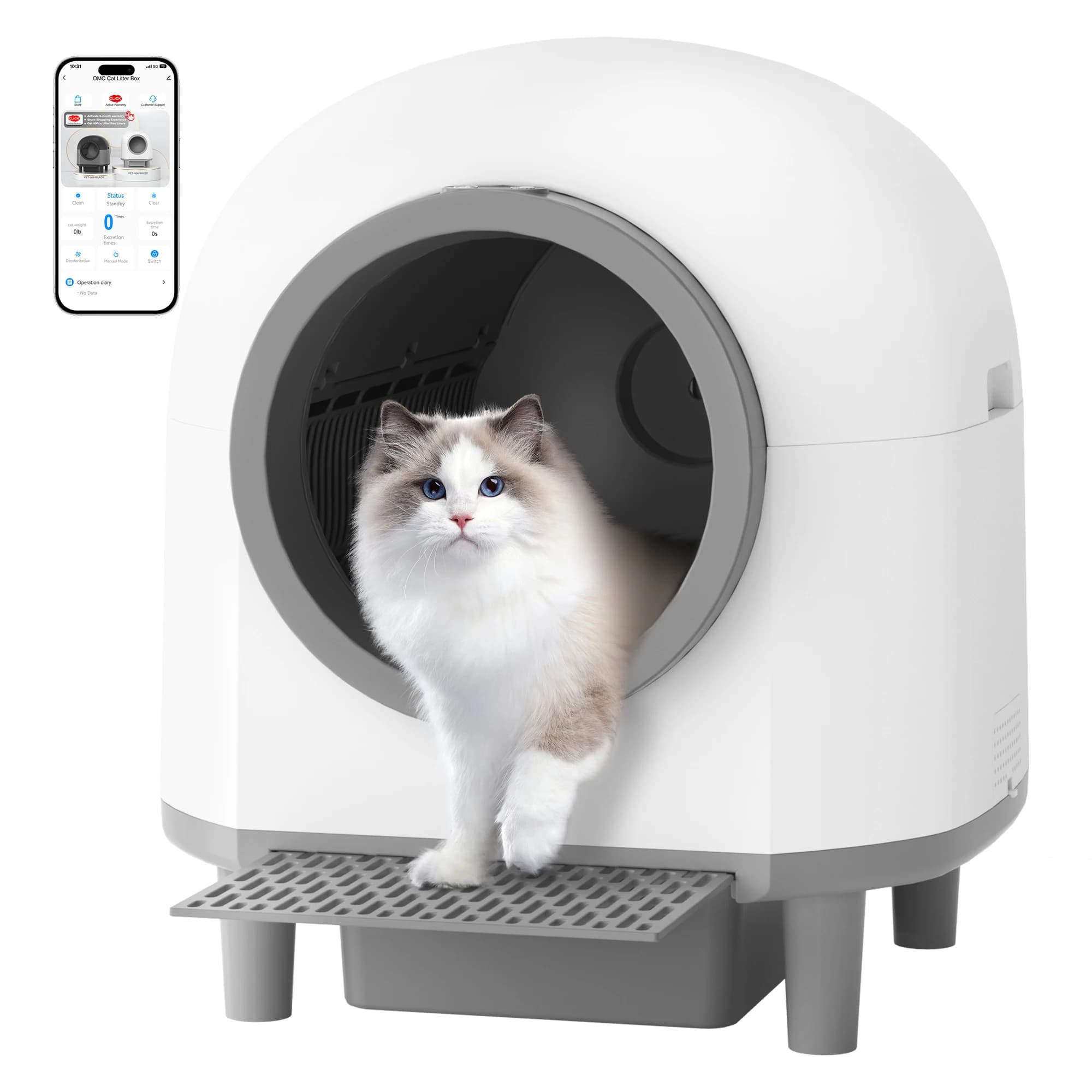 OMCPET Lettiera automatica intelligente per gatti Sabbiera autopulente Supporto APP Controllo remoto Toilette per animali domestici Lettiera per animali domestici Vassoio chiuso WC