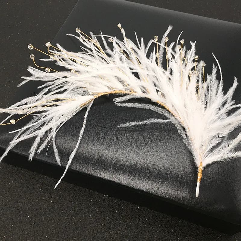 Diademi per capelli con piume artificiali per donna Cerchietto per capelli con perline di cristallo Cerchietto per capelli Accessori per capelli da sposa eleganti Gioielli per ragazze da ballo