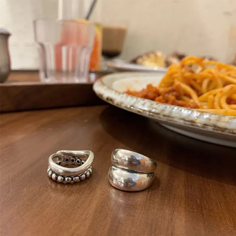 VENTFILLE Anello in Argento 925 Nuovo Design Ondulato Semplice a Doppio Strato, Anello Trendy per Coppie, Regalo per Lei