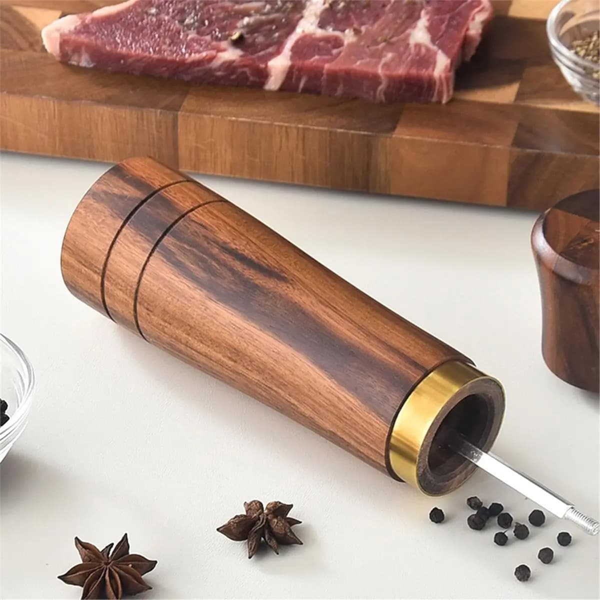 2PCS Wooden Salt and Pepper Grinder Set, Manual Refillable Salt and Pepper Mill, -Manual Spice Mill