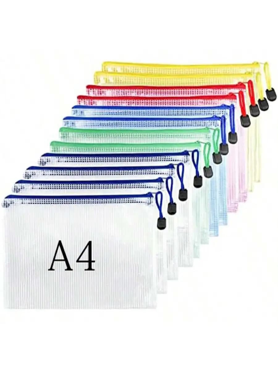 5-100PCS Stationery Storage Folder File Mesh Zipper Pouch A4/A5/A6 Document Bag Zip File Folders Document Organizer Paper Desk