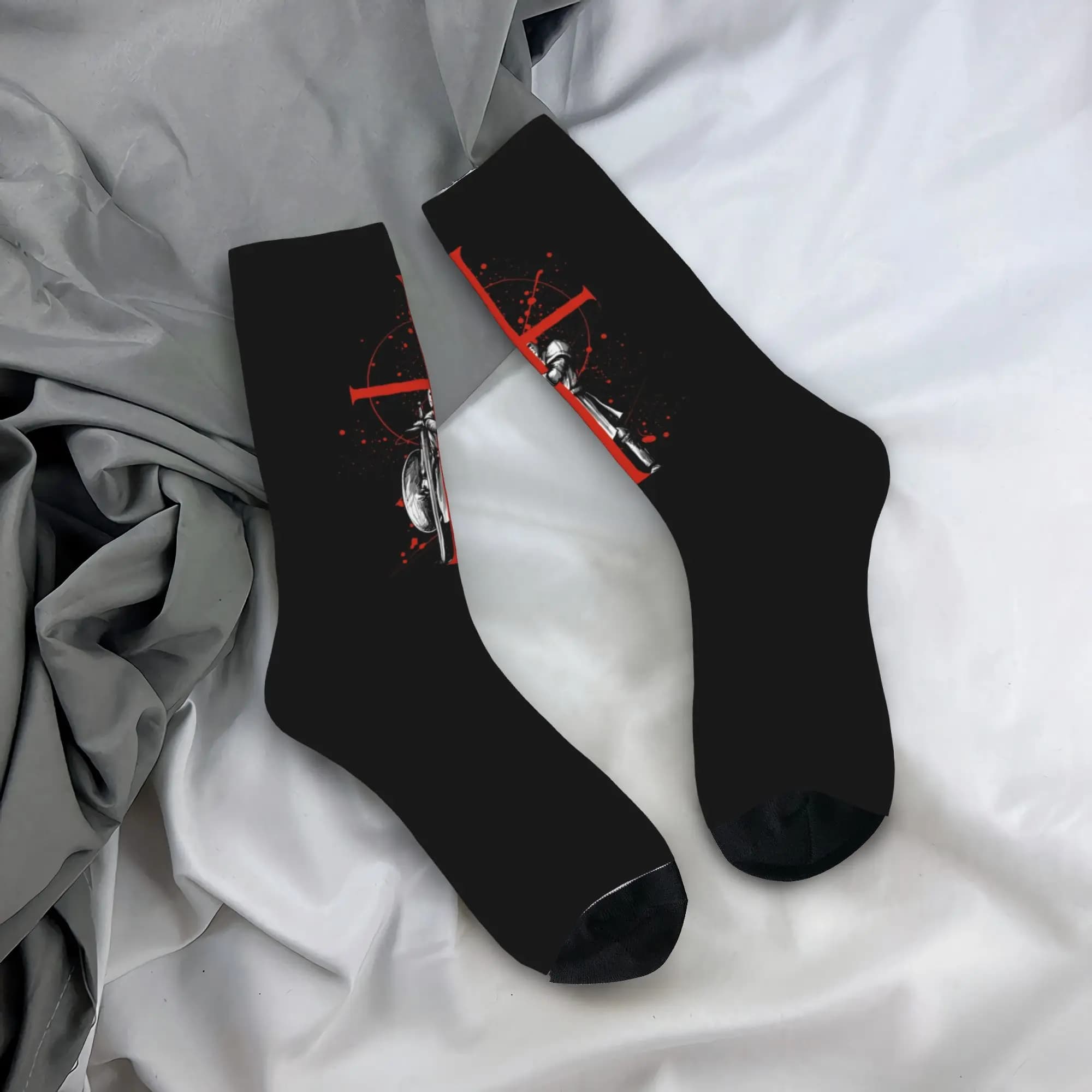 Calzini personalizzati Cool Knights Templar da donna e da uomo, calzini sportivi da basket con croce da guerriero stampata in 3D