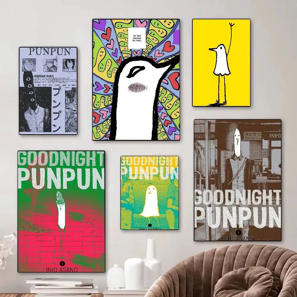 O-Oyasumi Punpun Manga Poster artistico autoadesivo, adesivo in carta bianca, decorazione da parete fai da te per camera, bar, caffetteria
