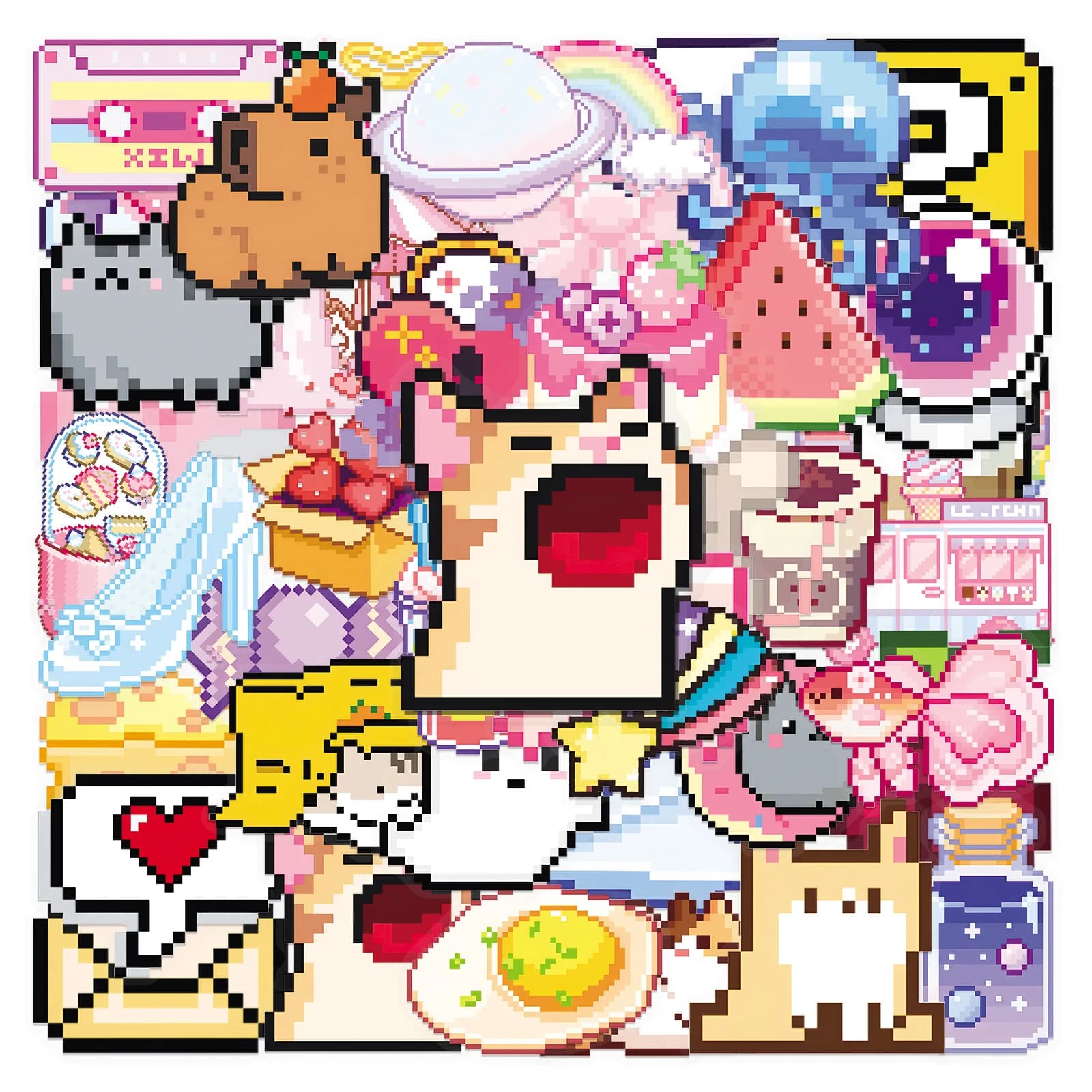 50 pezzi adesivi gioco pixel carino ragazze kawaii gatto adesivi fai da te scrapbooking telefono bagagli skateboard decalcomanie impermeabili