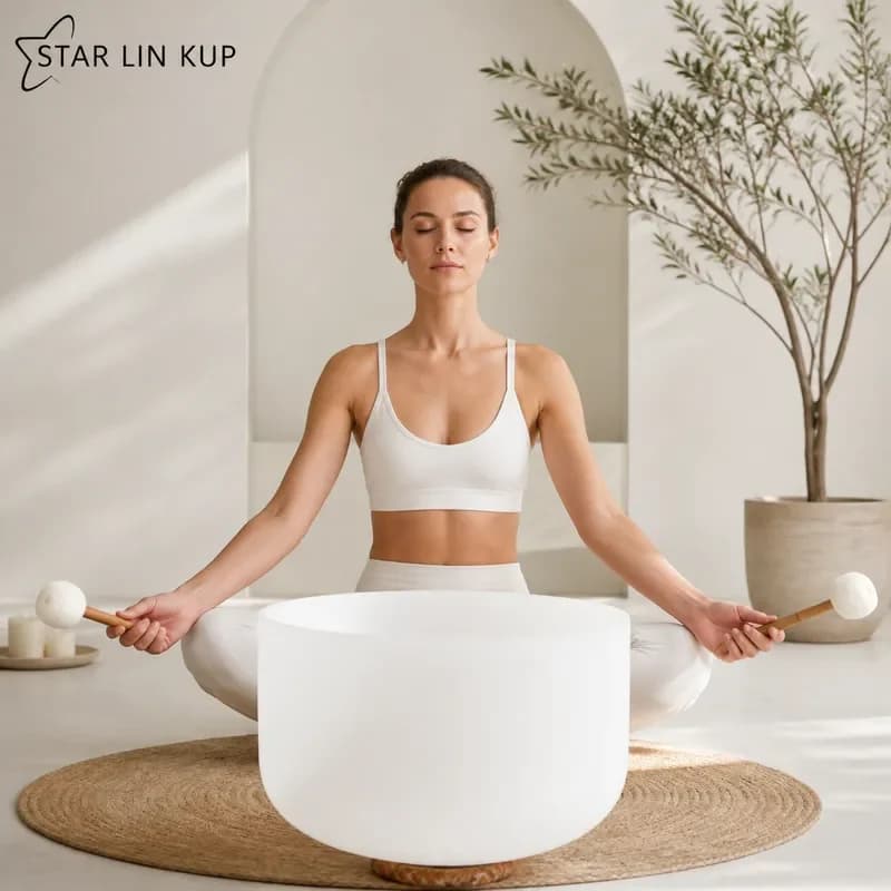 STAR LIN KUP 37 Inch Large White Frosted Quartz Crystal Singing Bowl Chakra Sound Healing Instrument Meditation with Mallet