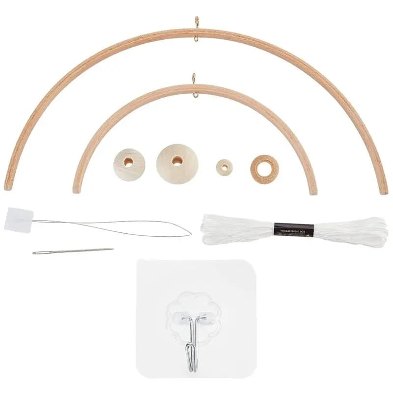[NEW!A08R】 Crib Mobile Wind Chime Handmade Wooden Frame DIY Kit Bed Ornament Semicircle Wood Mobile Hanger