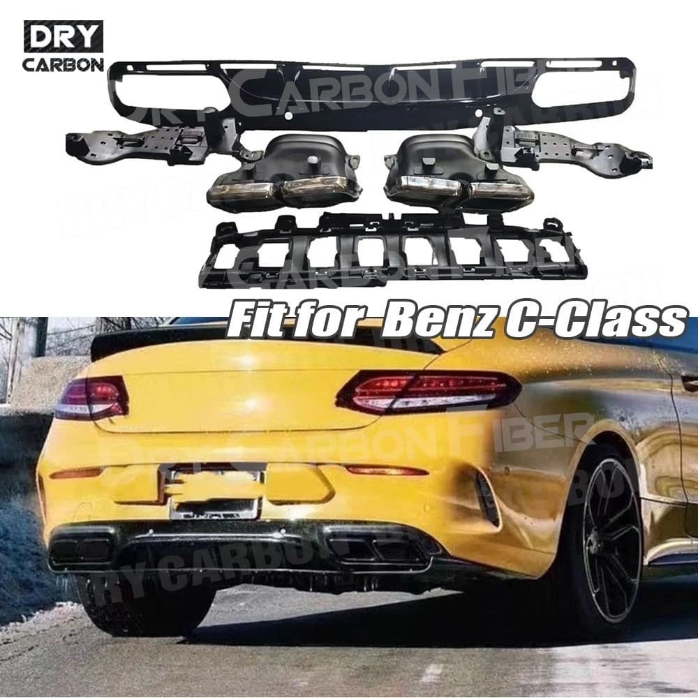 Rear Bumper Diffuser With Exhaust Tips for Benz C Class C205 C63 AMG Coupe 2014-2020 Rear Diffuser Rear Car Accessories Tuning