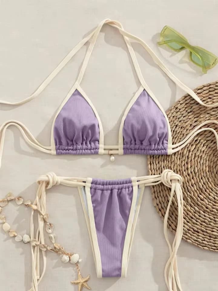 Zvzn 2026 Costume da Bagno Sexy a Blocchi di Colore, Bikini Perizoma, Abbigliamento da Spiaggia Stampato, Bikini con Lacci, Costume da Bagno Donna
