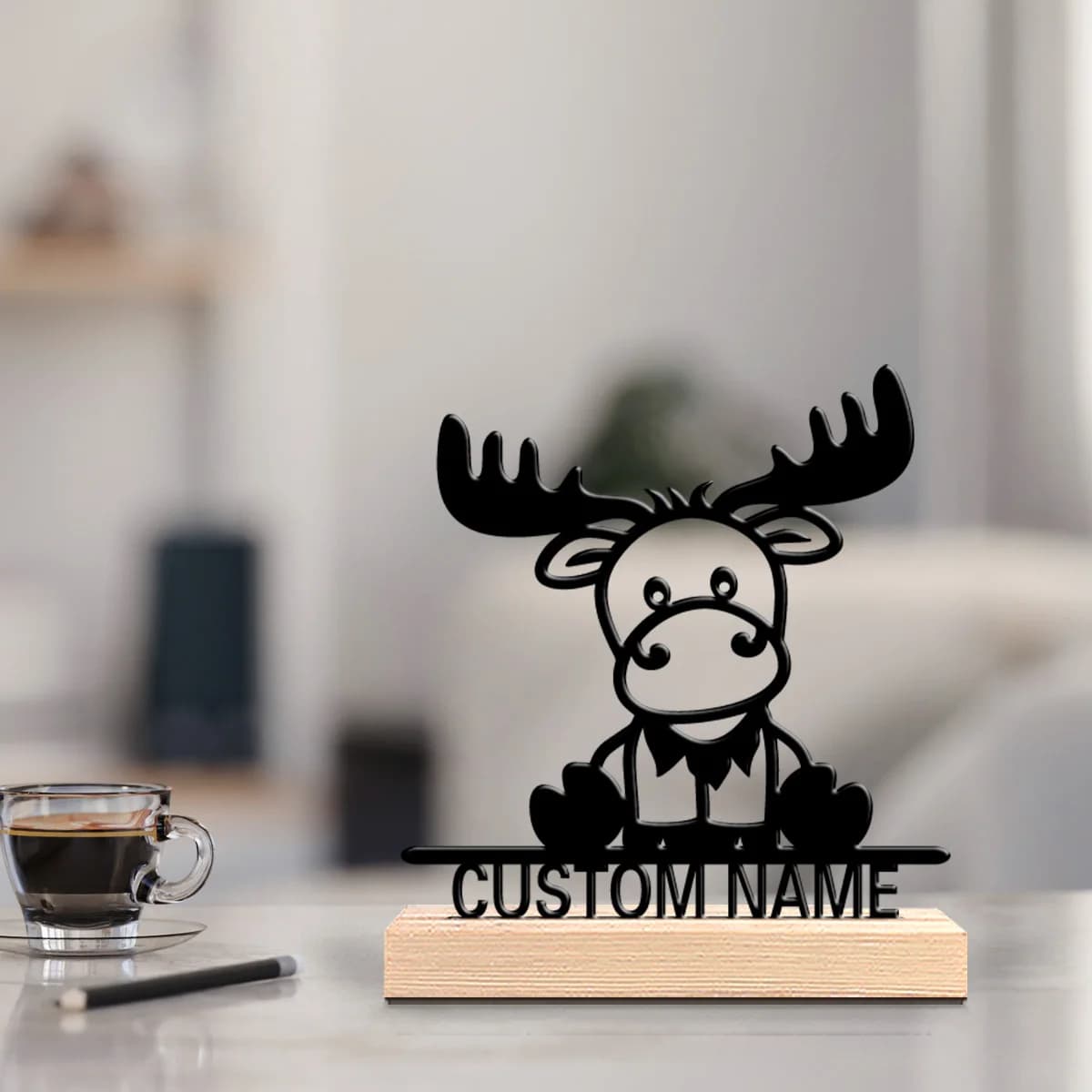 1pc Romantic Personalized Custom reindeer Metal Statues Desktop sculpture with wooden base suitable for pet grooming