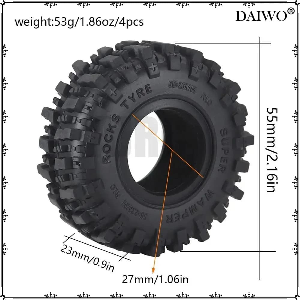 Pneumatici in Gomma da 1 Pollice per Camion RC Crawler 1/24, Parti per FMS FCX24 AX24 Axial SCX24 AXI00001 AXI00006 Gladiator 1/18 Traxxas TRX4M