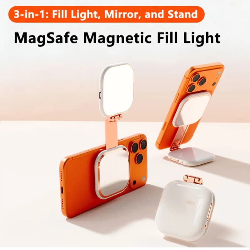 Magnetic ring light 3 in 1 for selfie with 360 ° folding LED mirror Adjustable for Photography with iPhone 17 16