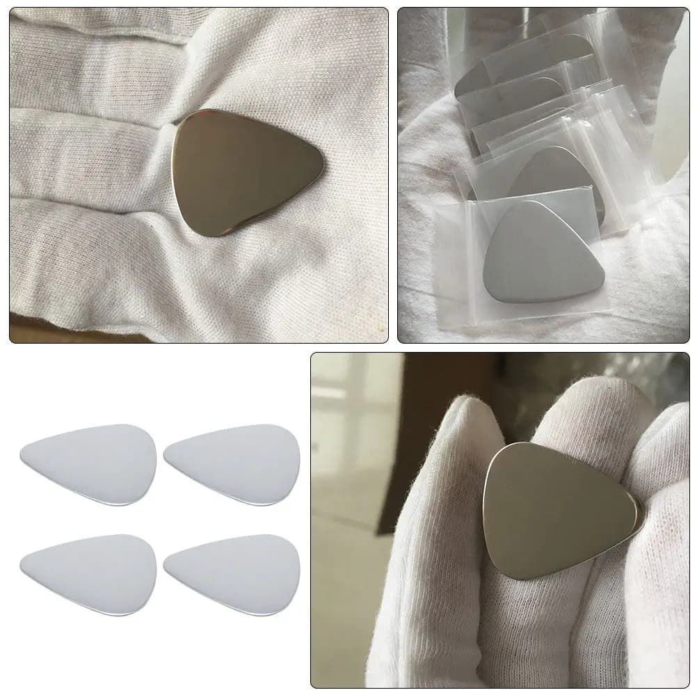 Set di 4 Plettri per Chitarra in Acciaio Inox, Premium e Resistenti, per Chitarra Elettrica, Acustica, Classica, Basso e Ukulele, Risposta Rapida e Durata