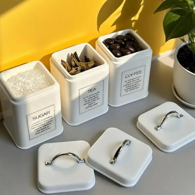 ✰ ✪ Set di 3 Mini Contenitori da Cucina Quadrati in Scala 1/6, Barattoli per Chicchi di Caffè in Miniatura per Accessori e Giocattoli per Bambole