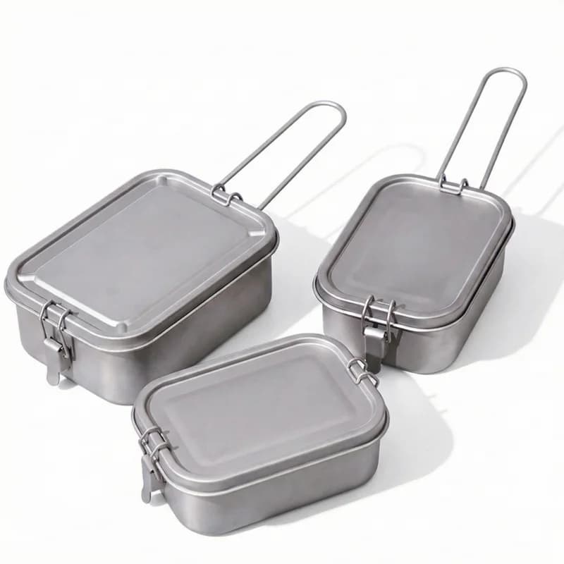 Contenitore per il pranzo in titanio con coperchio e maniglia pieghevole, a prova di perdite, leggero, per campeggio all'aperto, escursionismo, picnic, viaggi