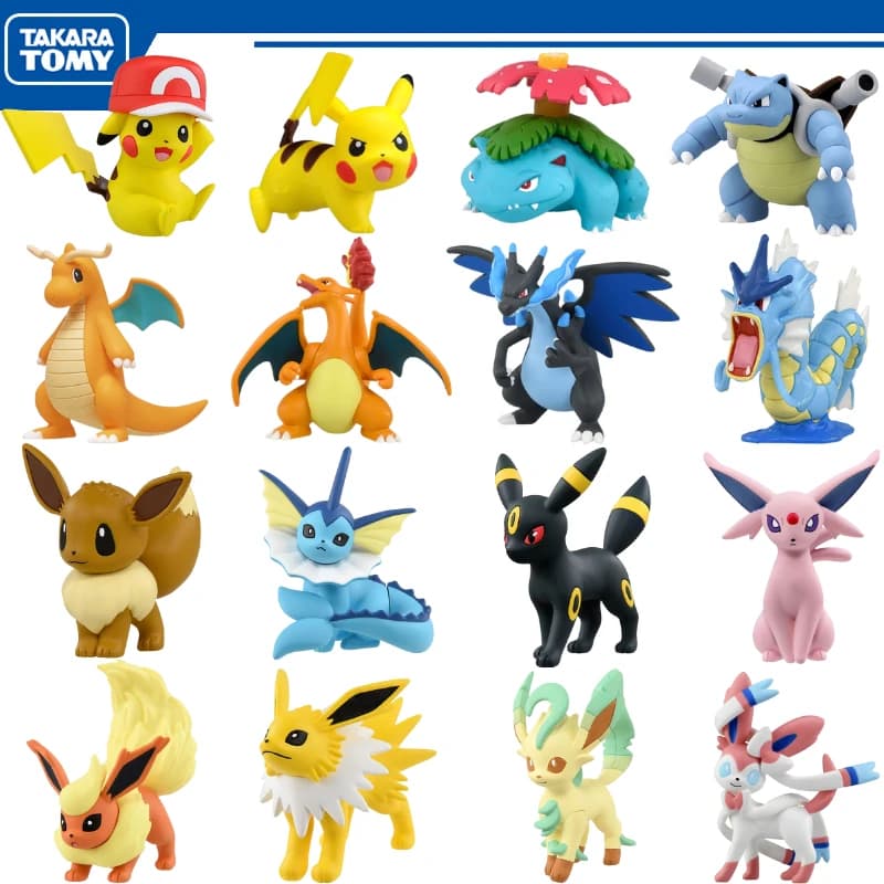 Originale Tomy Pokemon Pikachu Charizard Venusaur Mew PVC Figure Giocattoli Anime Eevee Vaporeon Umbreon Leafeon Sylveon Modello Bambole