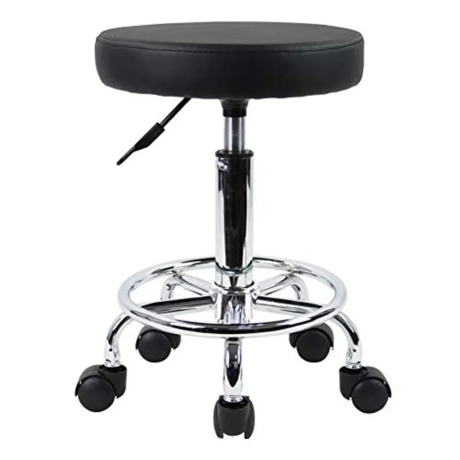 Sgabello Rotondo Girevole in Pelle PU con Poggiapiedi, Regolazione Altezza, per Spa, Salone, Tatuaggi, Ufficio, Massaggi