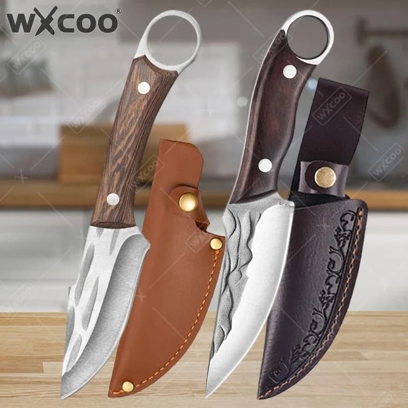 WXCOO Meat Cleaver Handmade Forged Stainless Steel Wooden Handle Chef Knife Butcher Knife Boning Knife Slicing Kitchen Knife