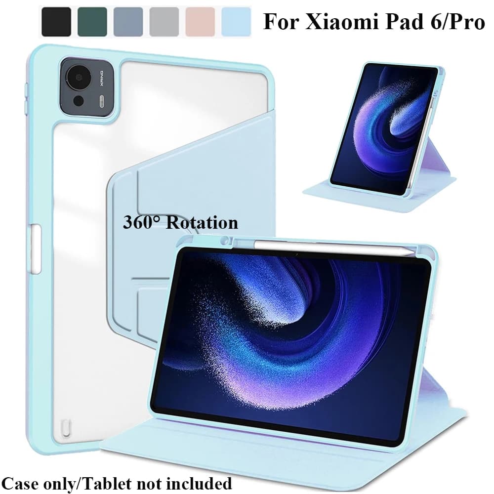 Rotating Case for Xiaomi Pad 6/6 Pro Tablet 11.0 inch with Pencil Holder, Clear Hard Back Cover, 360° Rotating Stand