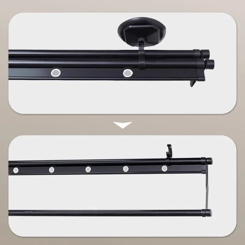 Appendiabiti Manuale Resistente - 4 Aste da 2,4m con 15 Barre Portasciugamani, Montaggio a Soffitto Nero per Uso Familiare Intensivo
