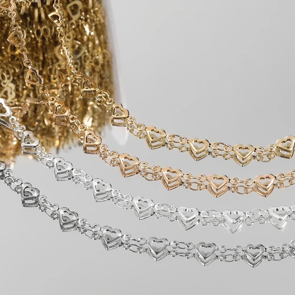 Catene in rame da 1 m Catena d'amore cava Catena a forma di cuore per accessori per la creazione di gioielli con bracciale a catena in vita fai-da-te