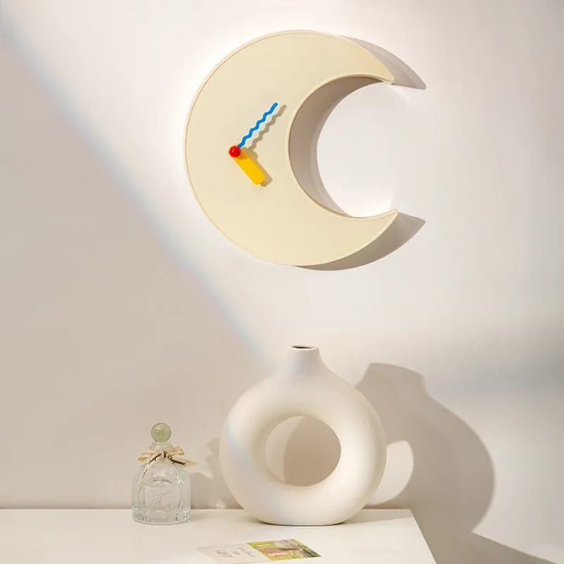 Nordic Ins Moon-shaped Fashion Tall Silent Household Clock Wall Hanging And Decoration - Luxurious Decorative Piece