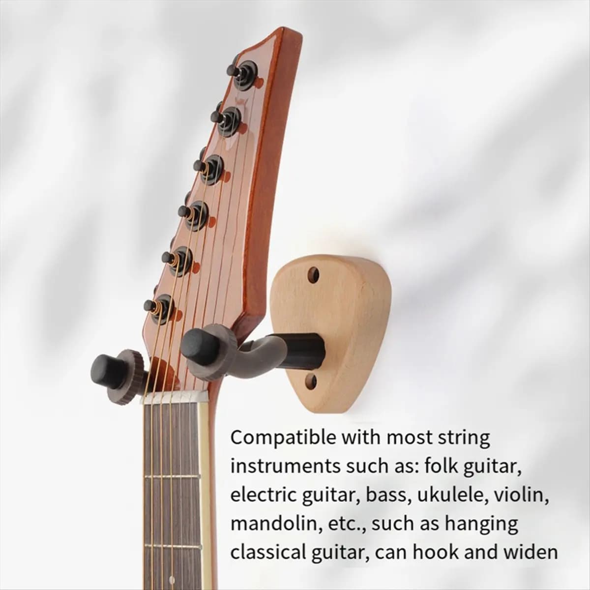 ABVB Wall Mount Guitar Hanger Hook Wood Base Banjo Bass Acoustic Electric Guitar Neck Holder Stand with Picks Slot,A