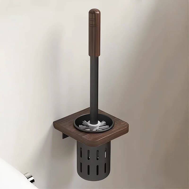 Bathroom Self Adhesive Toilet Brush Wall Type Household Toilet Toilet Rack Brush Non Perforated Toilet Brush Wooden Handle Brush