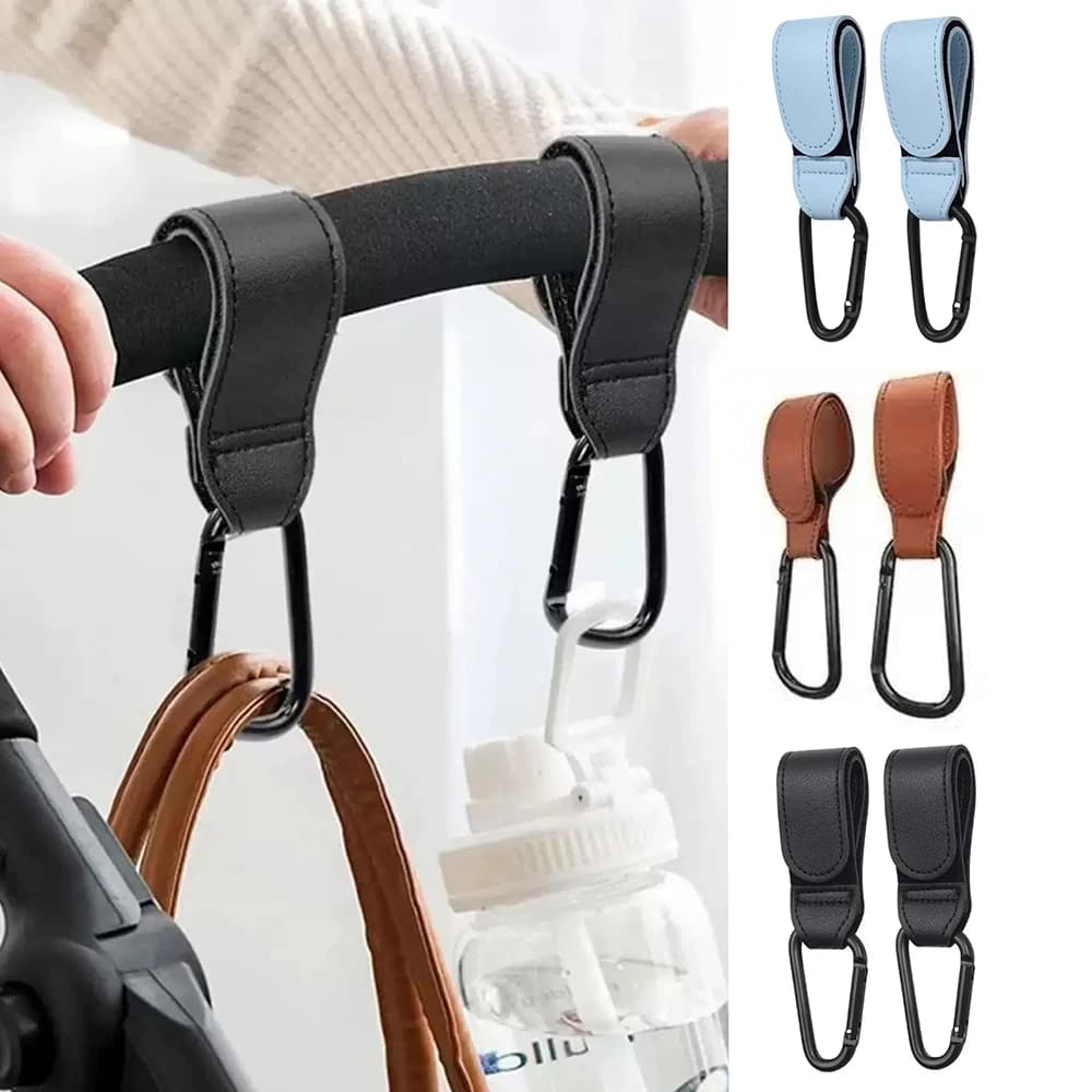 2 pezzi ganci in pelle ganci per passeggino gancio per borsa per pannolini per bambini gancio per carrozzina regolabile in PU gancio per organizer accessori da viaggio per bambini
