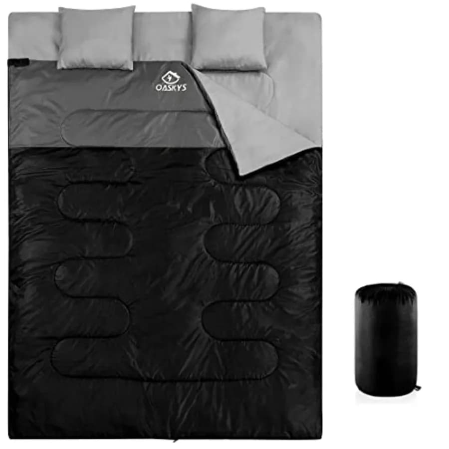 Sacco a Pelo Doppio per Adulti con 2 Cuscini - Sacco a Pelo Queen Size XL Impermeabile per Campeggio, Escursionismo e Backpacking in Tutte le Stagioni