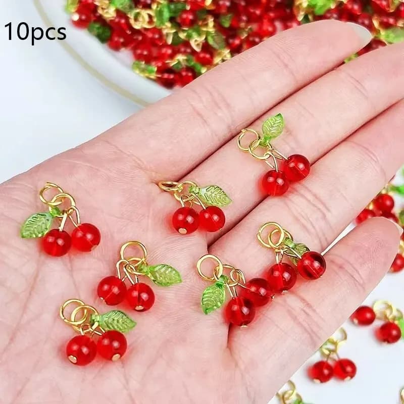 10 Pack 18x18mm Multishape 3D Red Cherry Acrylic Pendants Cute Fruit Charms Handmade Women Jewelry Findings