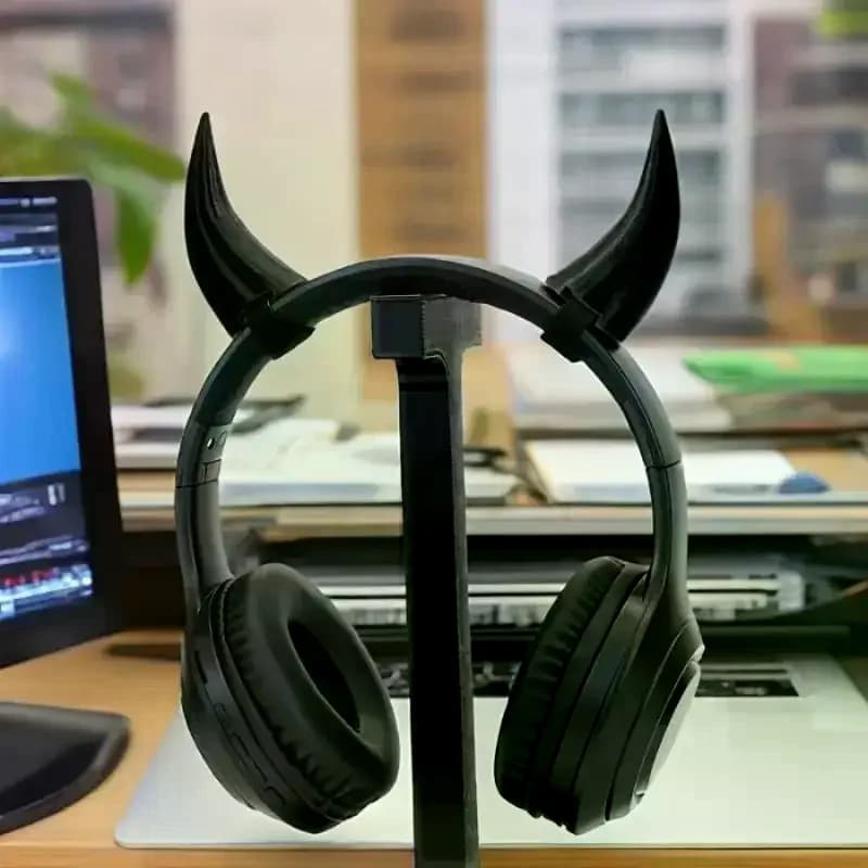 3D printed headphone components with pointed devil horn - With self-mounting accessories - Suitable for gaming TV supports