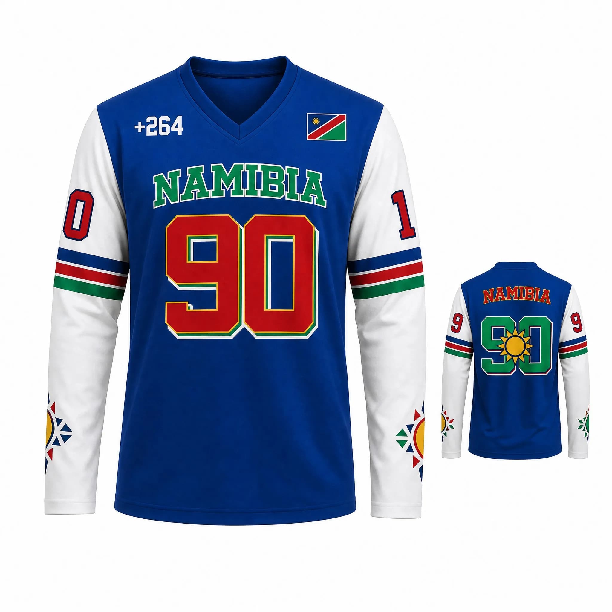 Versatile Men's T-Shirt, Namibian V-Neck Long-Sleeve Sweatshirt, Printed Pattern, Casual Sports Shirt, Streetwear Top