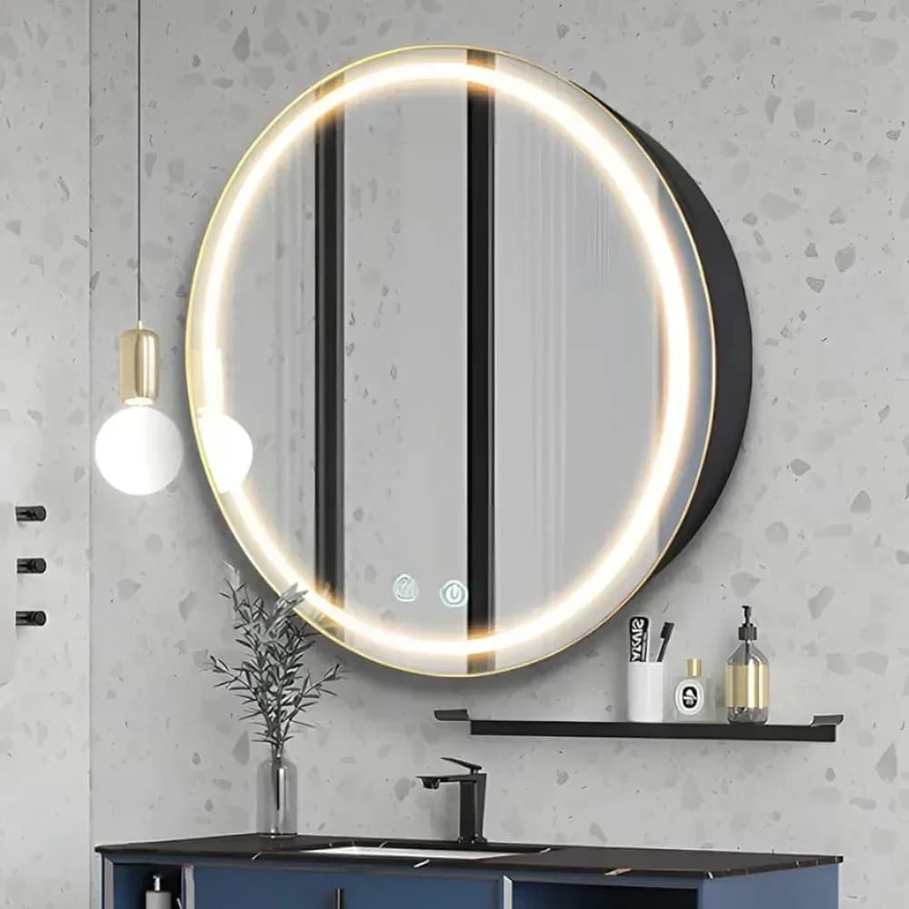 per armadietto dei medicinali rotondo da 30 pollici con luci, armadietto dei medicinali a LED con defogger, armadietto a specchio illuminato per il bagno