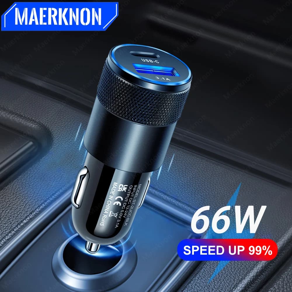 USB Car Charger PD 66W Quick Charging Cell Phone Adapter For iPhone 15 14 Car Charger Samsung Xiaomi 13 Huawei